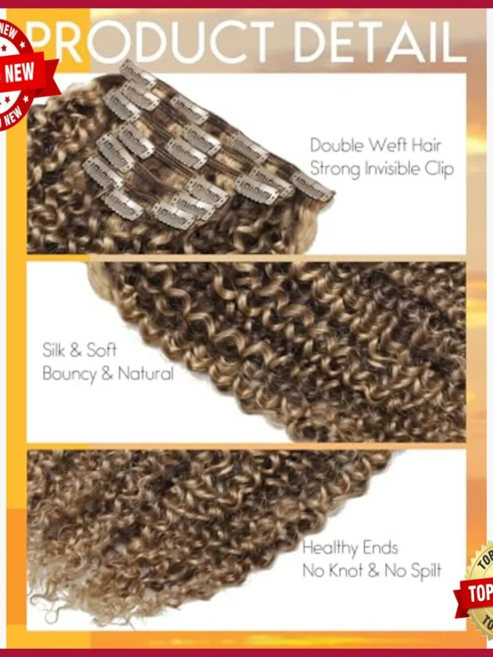 Jerry Curly Clip-In Human Hair Extensions 20 Inch 120g 7 Pieces